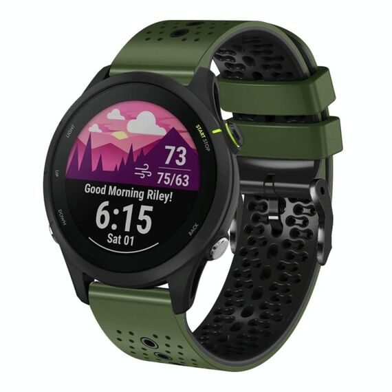 Per Garmin Forerunner 255 Music Cinturino in silicone bicolore traforato da 22 mm (verde militare + nero)