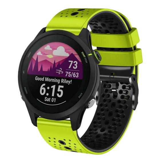 Per Garmin Forerunner 255 Music Cinturino in silicone bicolore traforato da 22 mm (lime + nero)