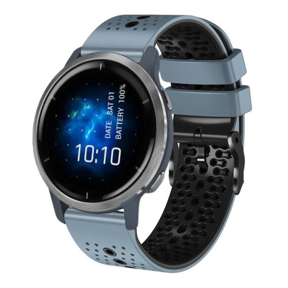 Per Garmin Venu 2 cinturino in silicone bicolore traforato da 22 mm (blu + nero)
