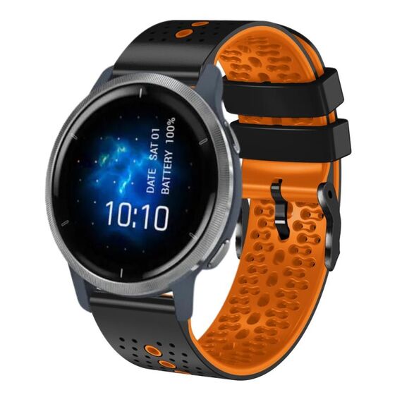 Per Garmin Venu 2 cinturino in silicone bicolore traforato da 22 mm (nero + arancione)