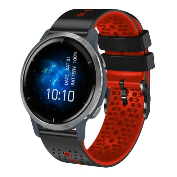 Per Garmin Venu 2 cinturino in silicone bicolore traforato da 22 mm (nero + rosso)
