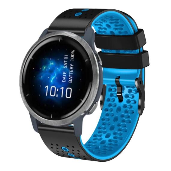 Per Garmin Venu 2 cinturino in silicone bicolore traforato da 22 mm (nero + blu)