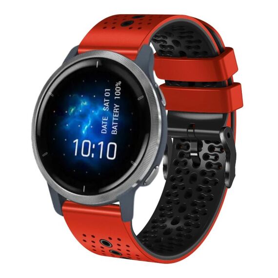 Per Garmin Venu 2 cinturino in silicone bicolore traforato da 22 mm (rosso + nero)