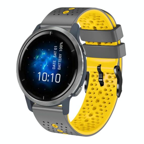 Per Garmin Venu 2 cinturino in silicone bicolore traforato da 22 mm (grigio + giallo)