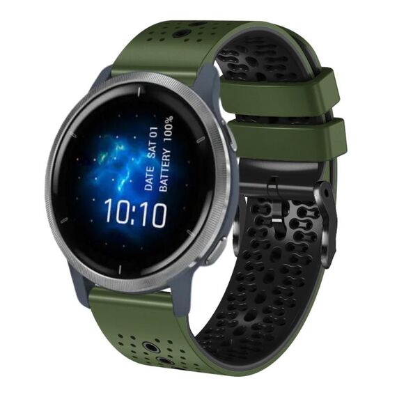 Per Garmin Venu 2 cinturino in silicone bicolore traforato da 22 mm (verde militare + nero)