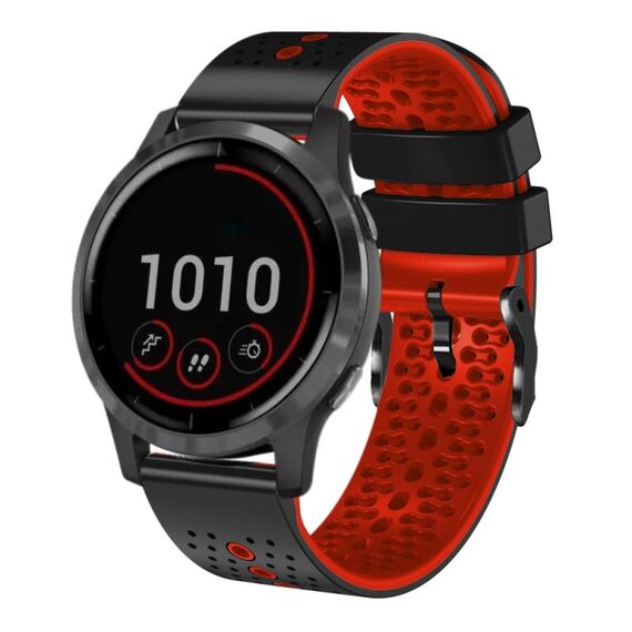 Per Garmin vivoactive 4 cinturino in silicone bicolore traforato da 22 mm (nero + rosso)