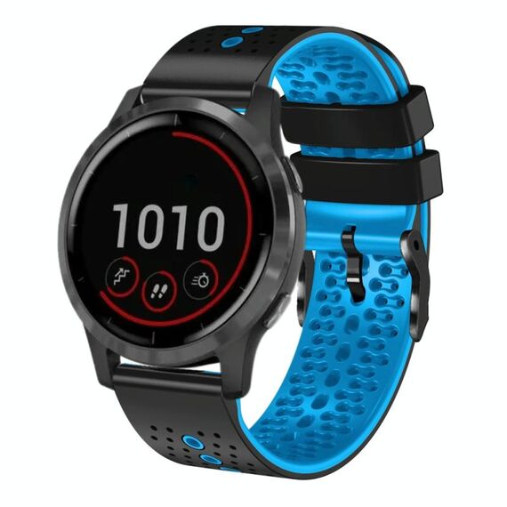 Per Garmin vivoactive 4 cinturino in silicone bicolore traforato da 22 mm (nero + blu)