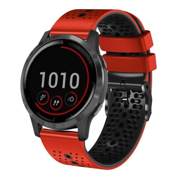 Per Garmin vivoactive 4 cinturino in silicone bicolore traforato da 22 mm (rosso + nero)