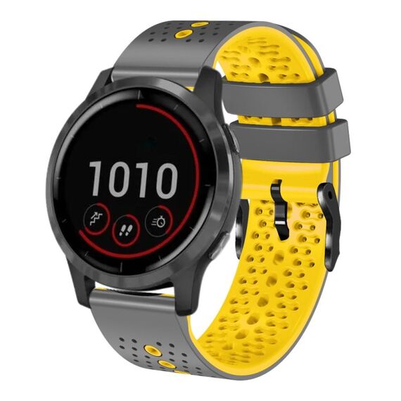 Per Garmin vivoactive 4 cinturino in silicone bicolore traforato da 22 mm (grigio + giallo)