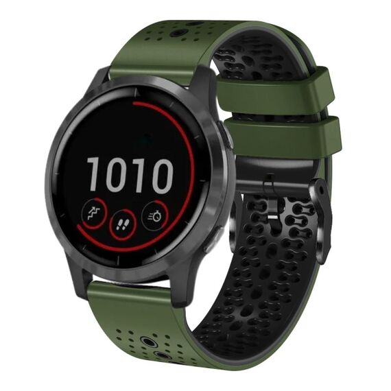 Per Garmin vivoactive 4 cinturino in silicone bicolore traforato da 22 mm (verde militare + nero)