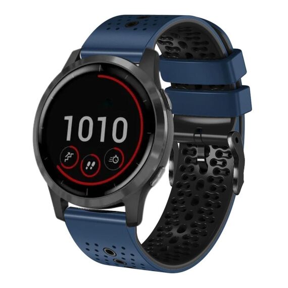 Per Garmin vivoactive 4 cinturino in silicone bicolore traforato da 22 mm (blu notte + nero)
