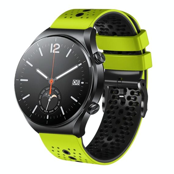 Per Xiaomi MI Watch S1 Cinturino in silicone bicolore traforato da 22 mm (lime + nero)