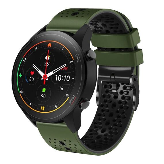 Per Xiaomi MI Watch S1 Pro Cinturino in silicone bicolore traforato da 22 mm (verde militare + nero)
