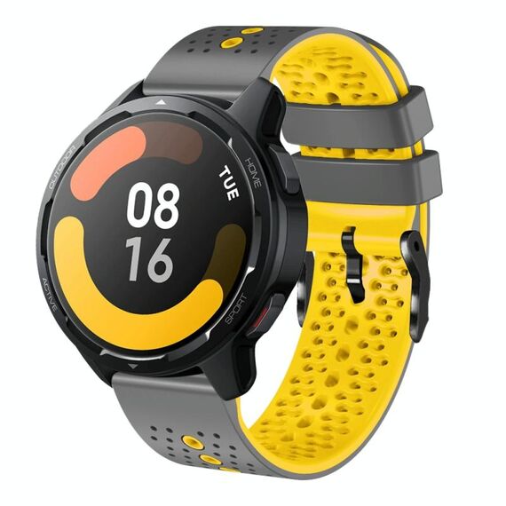 Per Xiaomi MI Watch S1 Active 22mm Cinturino in silicone bicolore traforato (grigio + giallo)