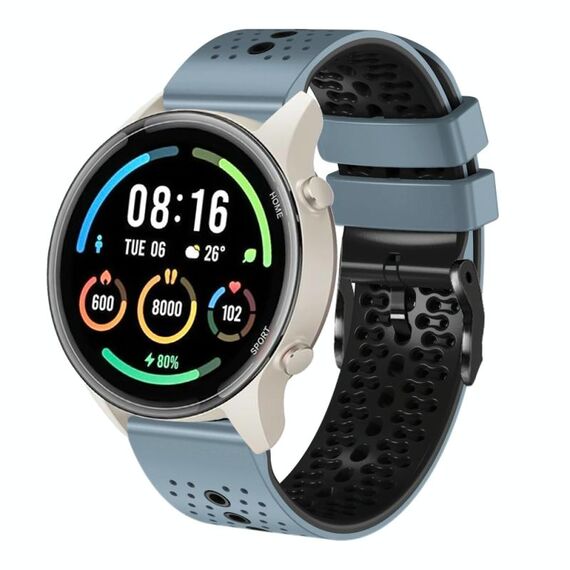Per Xiaomi MI Watch Sport Cinturino in silicone bicolore traforato da 22 mm (blu + nero)