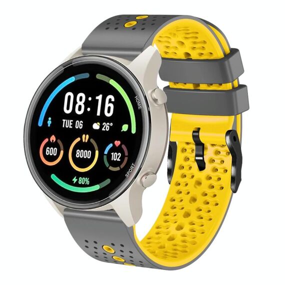 Per Xiaomi MI Watch Sport Cinturino in silicone bicolore traforato da 22 mm (grigio + giallo)