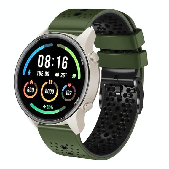 Per Xiaomi MI Watch Sport Cinturino in silicone bicolore traforato da 22 mm (verde militare + nero)