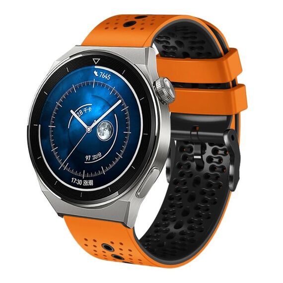 Per Huawei Watch GT3 Pro 46mm 22mm Cinturino in silicone bicolore traforato (arancione + nero)