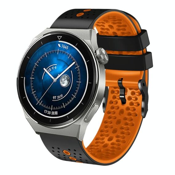 Per Huawei Watch GT3 Pro 46mm 22mm Cinturino in silicone bicolore traforato (nero + arancione)