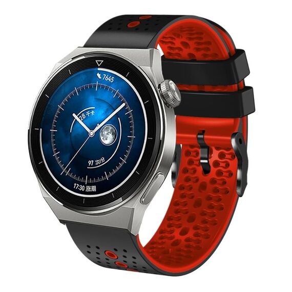 Per Huawei Watch GT3 Pro 46mm 22mm Cinturino in silicone bicolore traforato (nero + rosso)
