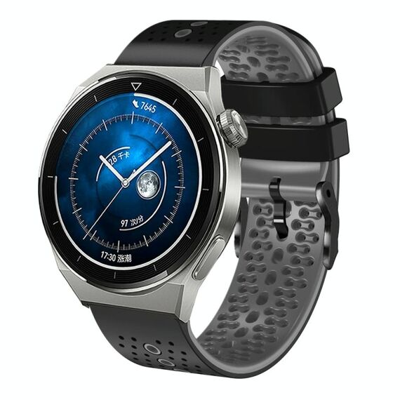 Per Huawei Watch GT3 Pro 46mm 22mm Cinturino in silicone bicolore traforato (nero + grigio)