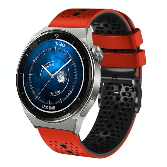 Per Huawei Watch GT3 Pro 46mm 22mm Cinturino in silicone bicolore traforato (rosso + nero)