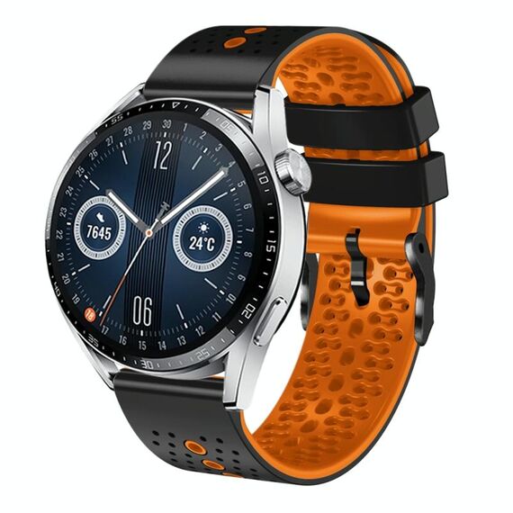 Per Huawei Watch GT3 46mm 22mm Cinturino in silicone bicolore traforato (nero + arancione)