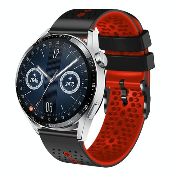 Per Huawei Watch GT3 46mm 22mm Cinturino in silicone bicolore traforato (nero + rosso)