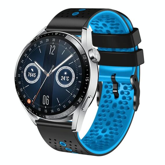 Per Huawei Watch GT3 46mm 22mm Cinturino in silicone bicolore traforato (nero + blu)