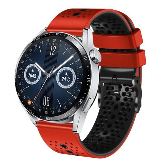 Per Huawei Watch GT3 46mm 22mm Cinturino in silicone bicolore traforato (rosso + nero)
