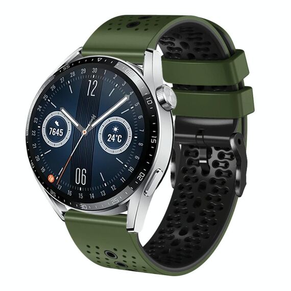 Per Huawei Watch GT3 46mm 22mm Cinturino in silicone bicolore traforato (verde militare + nero)