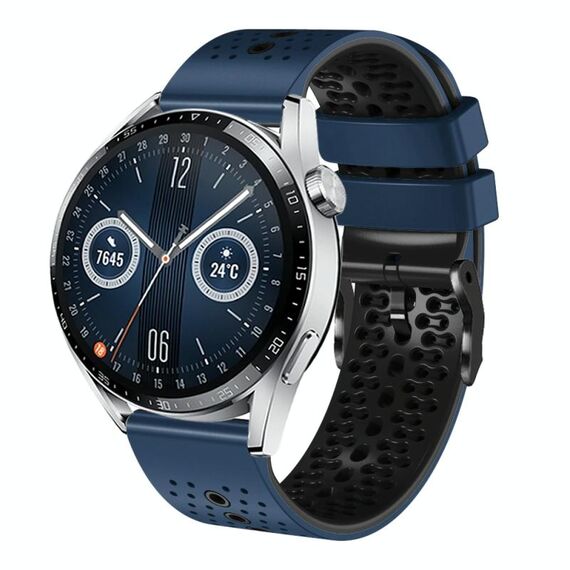 Per Huawei Watch GT3 46mm 22mm Cinturino in silicone bicolore traforato (blu notte + nero)