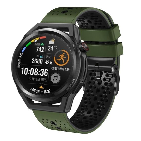 Cinturino per orologio in silicone bicolore perforato da 22 mm per Huawei Watch GT Runner (verde militare + nero)