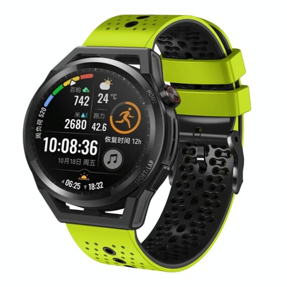 Per Huawei Watch GT Runner 22mm Cinturino in silicone bicolore traforato (lime + nero)