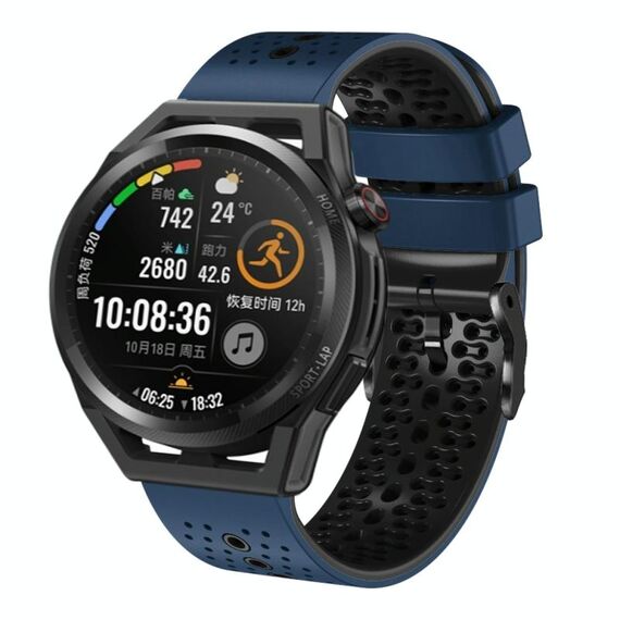 Per Huawei Watch GT Runner 22mm Cinturino in silicone bicolore perforato (blu notte + nero)