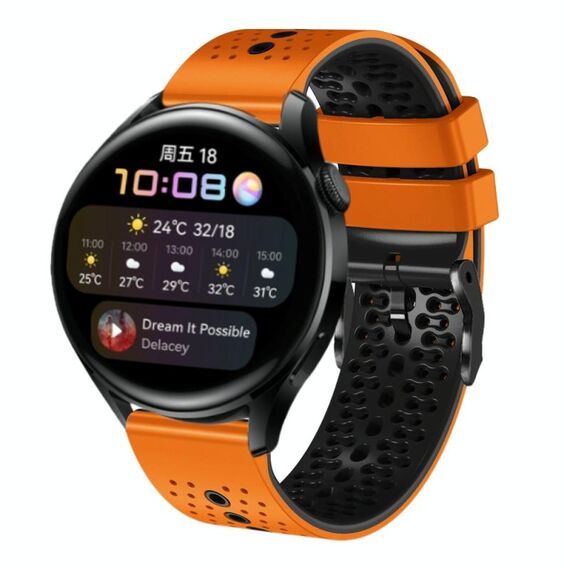 Per Huawei Watch 3 Cinturino in silicone bicolore traforato da 22 mm (arancione + nero)