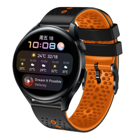 Per Huawei Watch 3 Cinturino in silicone bicolore traforato da 22 mm (nero + arancione)