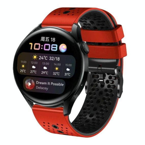 Per Huawei Watch 3 Cinturino in silicone bicolore traforato da 22 mm (rosso + nero)