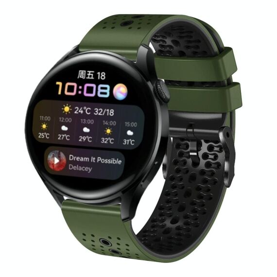 Per Huawei Watch 3 Cinturino in silicone bicolore traforato da 22 mm (verde militare + nero)