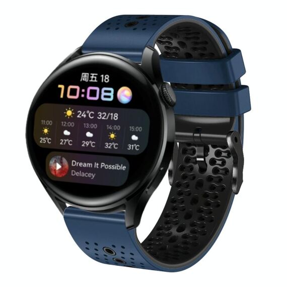 Per Huawei Watch 3 Cinturino in silicone bicolore traforato da 22 mm (blu notte + nero)