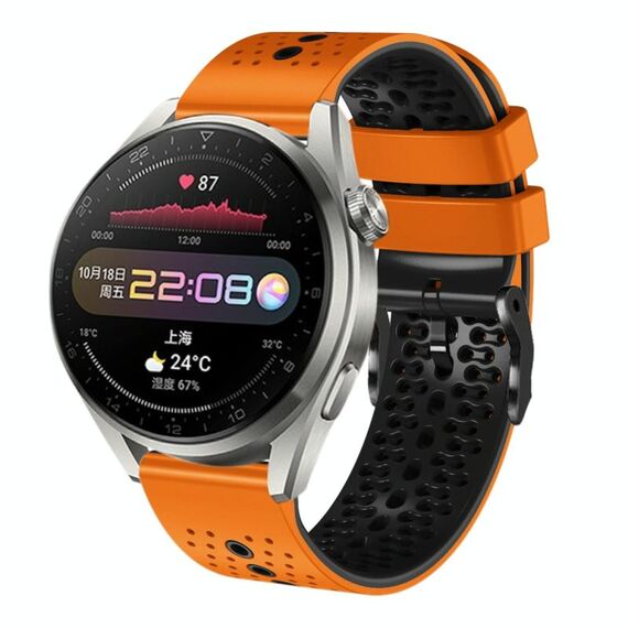 Per Huawei Watch 3 Pro Cinturino in silicone bicolore traforato da 22 mm (arancione + nero)