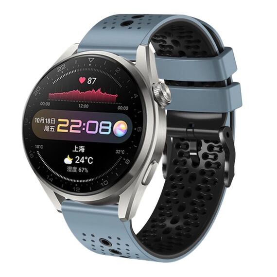 Per Huawei Watch 3 Pro Cinturino in silicone bicolore perforato da 22 mm (blu + grigio)