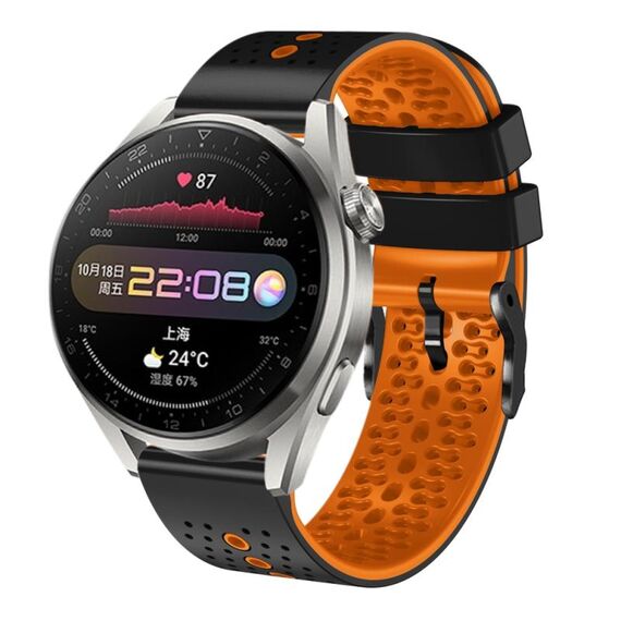 Per Huawei Watch 3 Pro Cinturino in silicone bicolore traforato da 22 mm (nero + arancione)