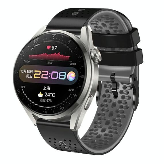 Per Huawei Watch 3 Pro Cinturino in silicone bicolore traforato da 22 mm (nero + grigio)