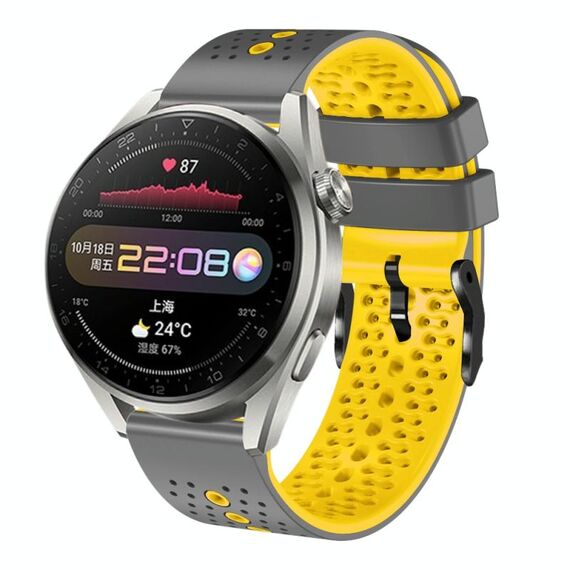 Per Huawei Watch 3 Pro Cinturino in silicone bicolore traforato da 22 mm (grigio + giallo)