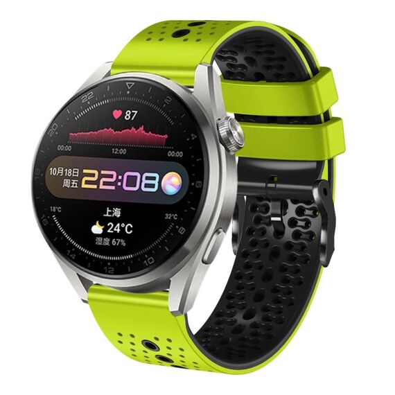 Per Huawei Watch 3 Pro Cinturino in silicone bicolore traforato da 22 mm (lime + nero)