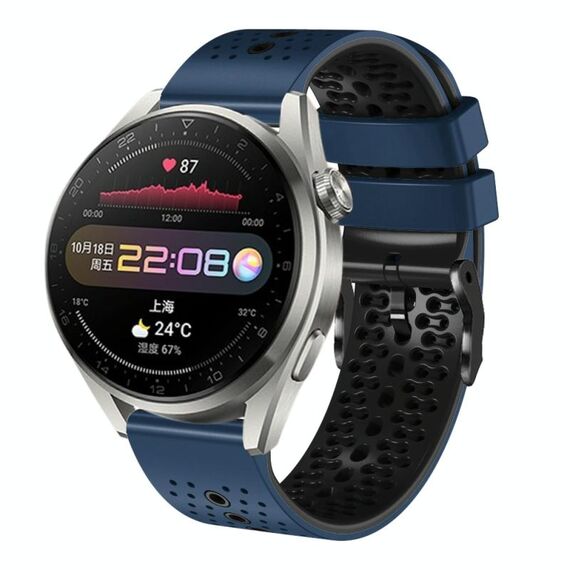 Per Huawei Watch 3 Pro Cinturino in silicone bicolore traforato da 22 mm (blu notte + nero)