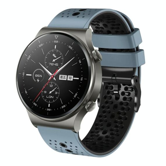 Per cinturino in silicone bicolore traforato da 22 mm per Huawei GT2 Pro (blu + grigio)