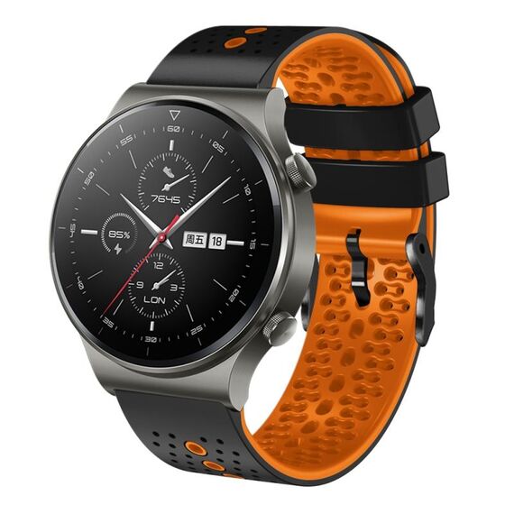 Per Huawei GT2 Pro cinturino in silicone bicolore traforato da 22 mm (nero + arancione)