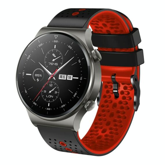 Per Huawei GT2 Pro cinturino in silicone bicolore traforato da 22 mm (nero + rosso)